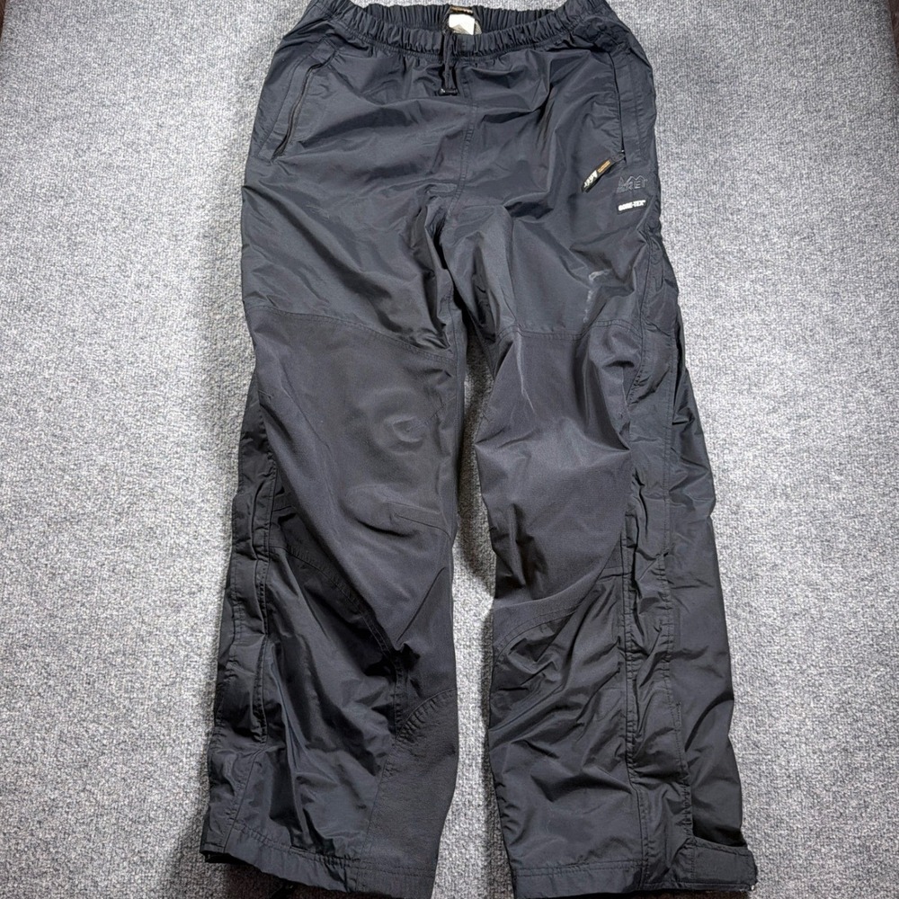 REI Gore-Tex Rain Pants Vintage Men XL Black Waterproof Full Side Zip Hiking
